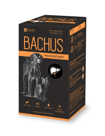 BACHUS Hepatic&Digest supplement box for dogs and cats, supports liver function, 60 tablets, developed in Switzerland.