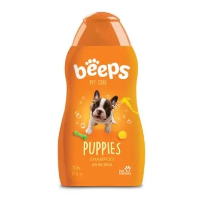 BEEPS puppies shampoo bottle, perfect for cleaning delicate puppy fur, 502.75 ml, with a fresh scent.
