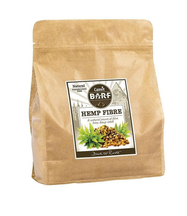 Canvit Hemp Fiber packaging, a natural source of hemp fiber for dog food, promoting digestion and gluten-free nutrition.