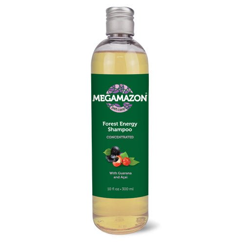 MEGAMAZON FOREST ENERGY Shampoo 300ml, vegan formula with guarana and acai for pet coat softness and shine.