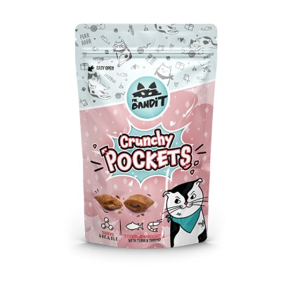 Mr. Bandit Crunchy Pockets (tuna & shrimp) - хрупкави джобчета за котка с вкус на риба тон и скариди 40g - Pet ValleyПаучPet Valley